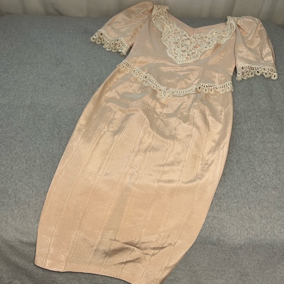 Scott McClintock Pink Midi Dress Size 8 Vintage 80s Prom Lace Fitted - Picture 11 of 12